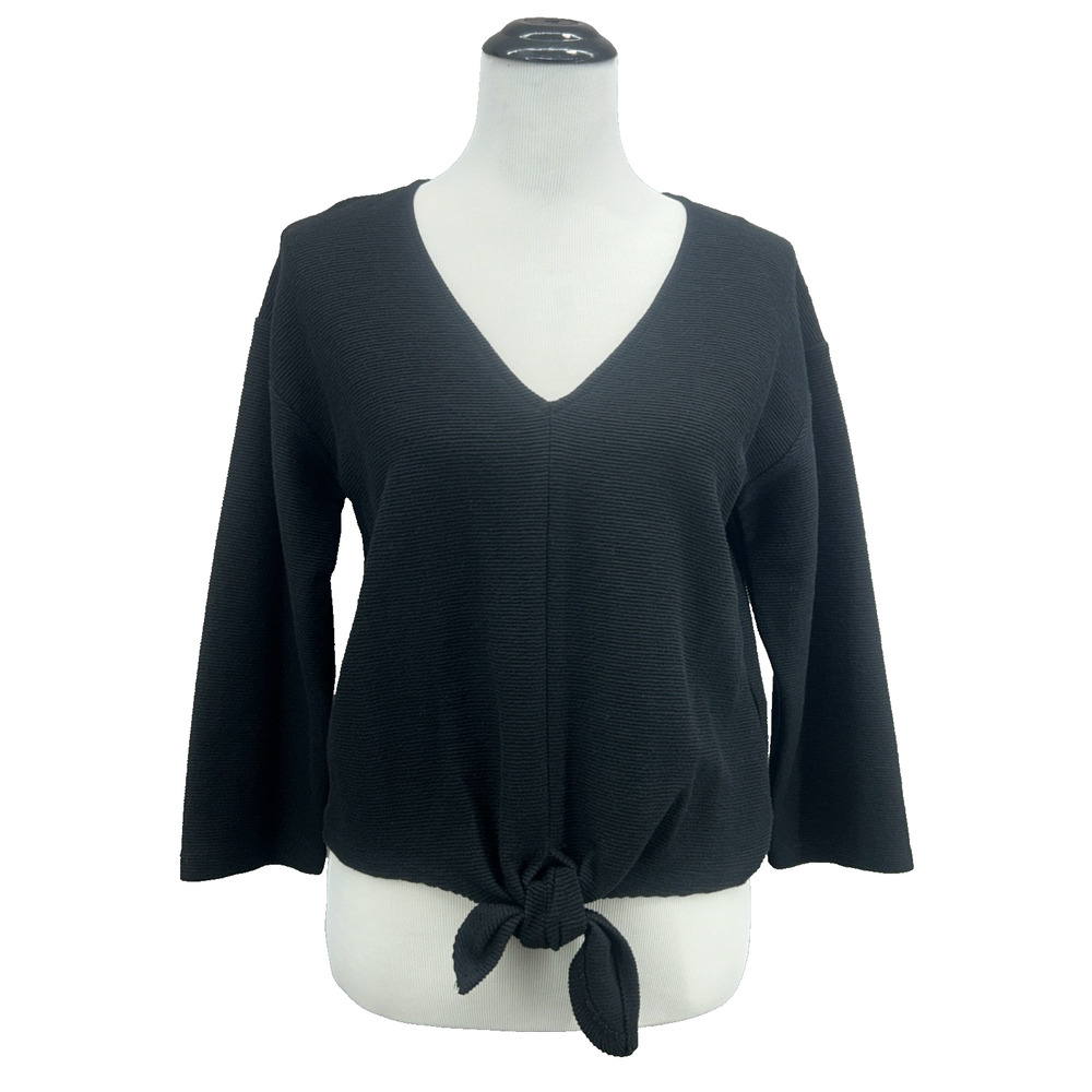 NWT‎ Madewell Texture & Thread Womens M Black Long Sleeve Tie Front Cotton Top